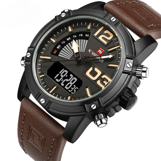 Men's Sport Watches Men Dual Display LED Digital Waterproof Leather Strap Quartz Military Watch Man Watch