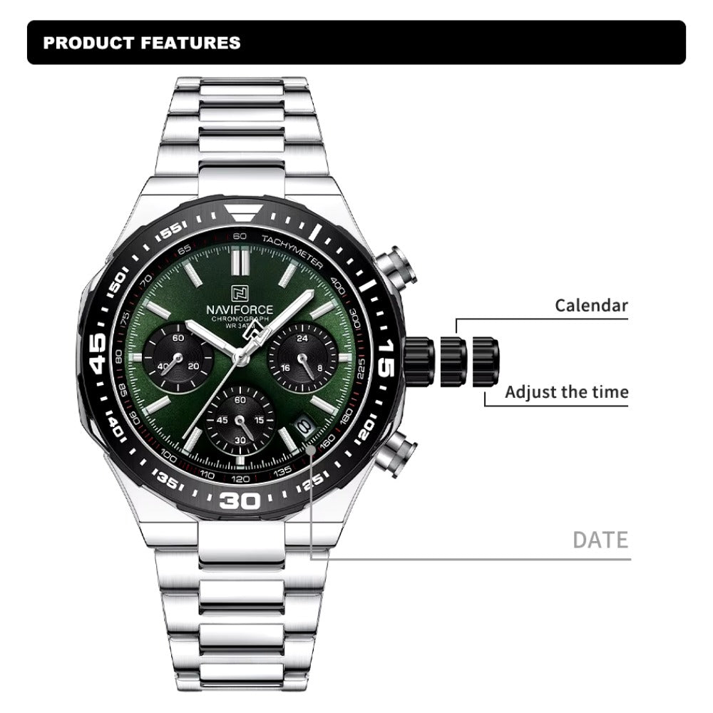 New Men Watch Waterproof Business Casual Date Luminous Quartz Wristwatch Chronograph Stainless Steel Strap WATCH