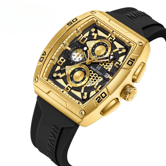 Fashion Men Gold Design Quartz Watches Casual Male  Wrist Watch Large Dial Multi-function PU Waterproof Watch