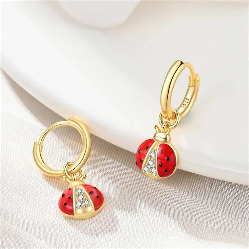 Silver Chameleon Dragonfly Butterfly Earrings Golden Koi Ladybug Earrings For Women Fashion S925 Party Jewelry