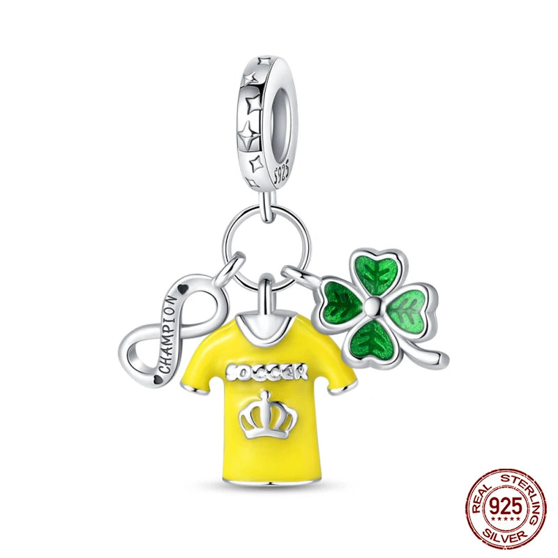 Silver Four Leaf Clover Lucky Numbers Soccer Charms Pendants