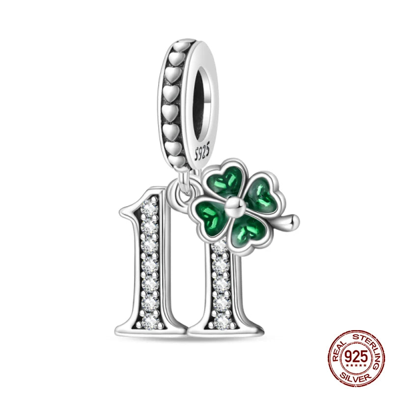 Silver Four Leaf Clover Lucky Numbers Soccer Charms Pendants