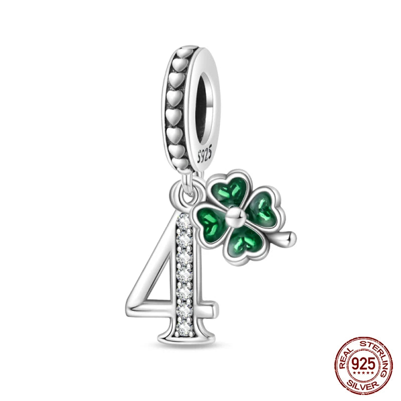 Silver Four Leaf Clover Lucky Numbers Soccer Charms Pendants