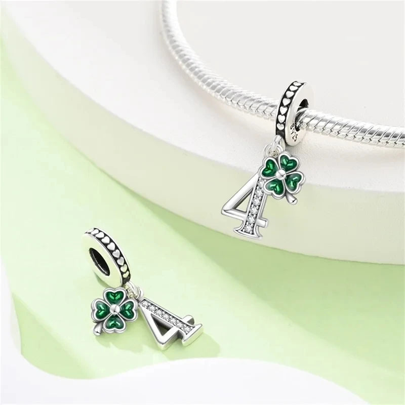 Silver Four Leaf Clover Lucky Numbers Soccer Charms Pendants