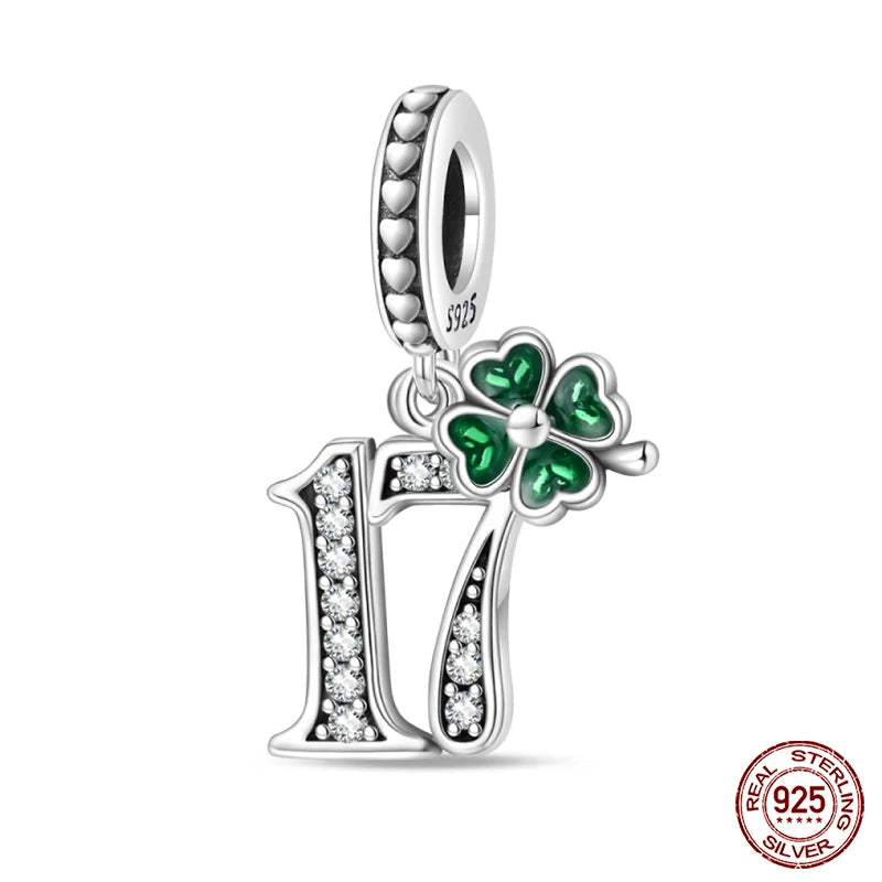 Silver Four Leaf Clover Lucky Numbers Soccer Charms Pendants