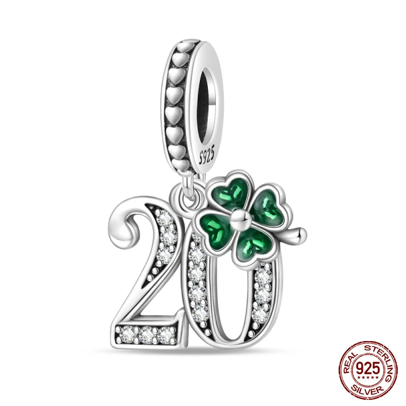 Silver Four Leaf Clover Lucky Numbers Soccer Charms Pendants