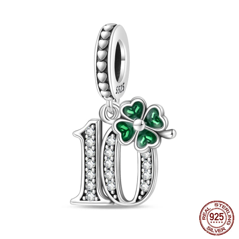 Silver Four Leaf Clover Lucky Numbers Soccer Charms Pendants