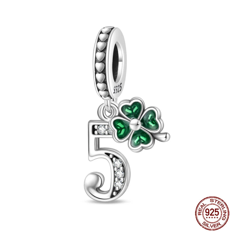 Silver Four Leaf Clover Lucky Numbers Soccer Charms Pendants