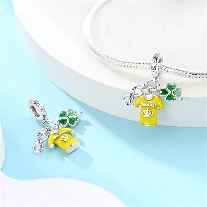 Silver Four Leaf Clover Lucky Numbers Soccer Charms Pendants