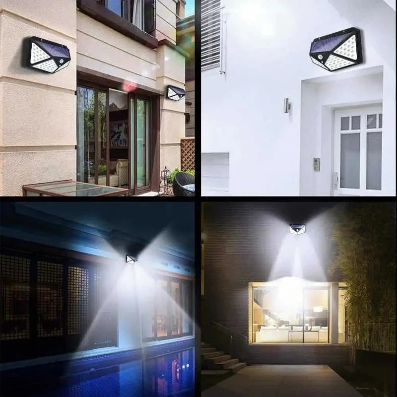 100LED Solar Wall Lamp Outdoor Lampwaterproof Motion Sensor Solar Powered Sunlight Street Lamp Garden Railing Decorative Lamp