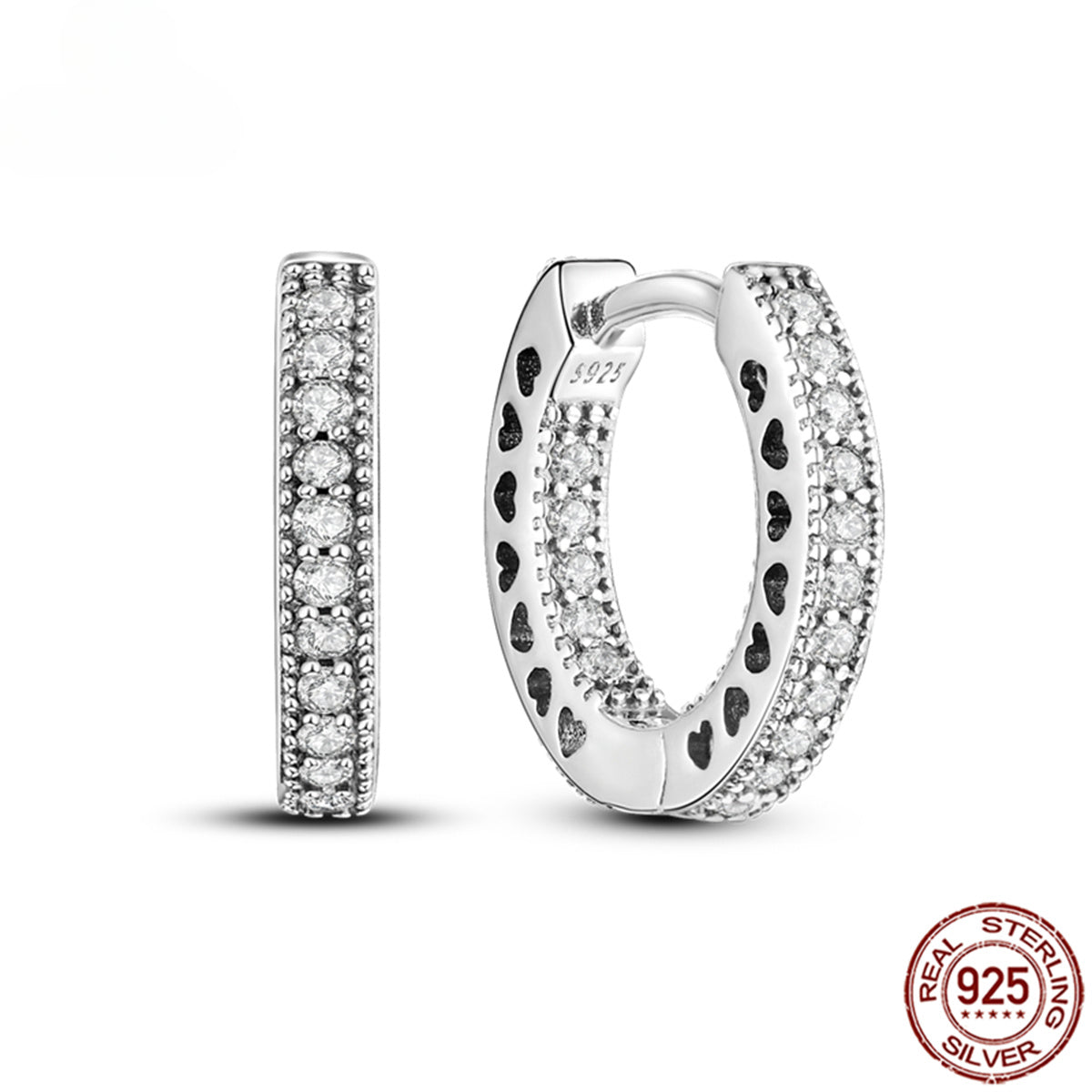 925 Pave CZ Heart Hoop Earrings Women Jewellery Fashion Gift Fine Shiny Accessories