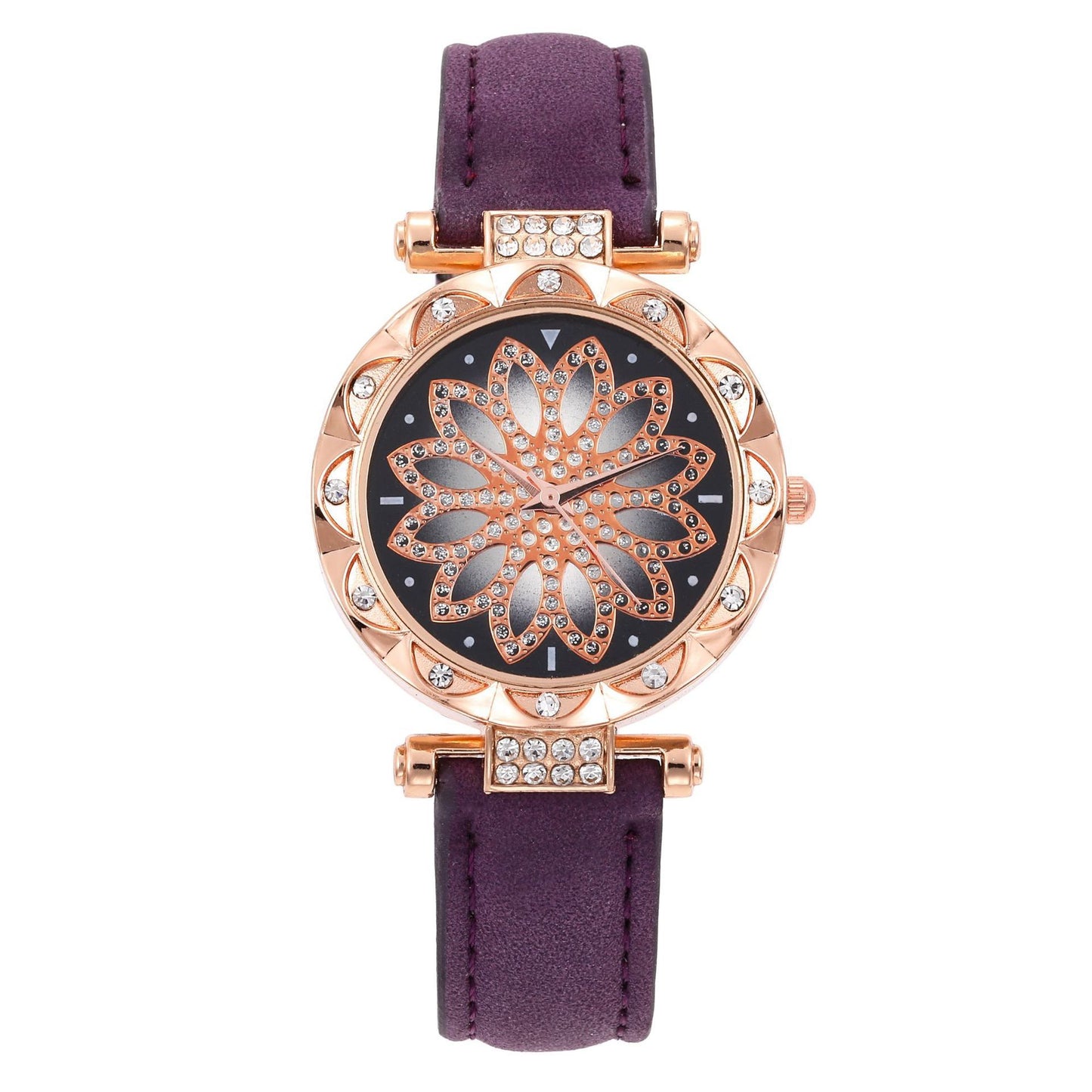 Fashion Women's Leather Strap Crystal Analogue Watch – Elegant, Stylish Timepiece