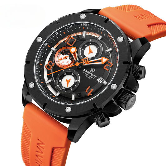 Men's Quartz Watch Sports Waterproof Chronograph Male Wristwatches Business Luminous Date Silicone Strap Watch