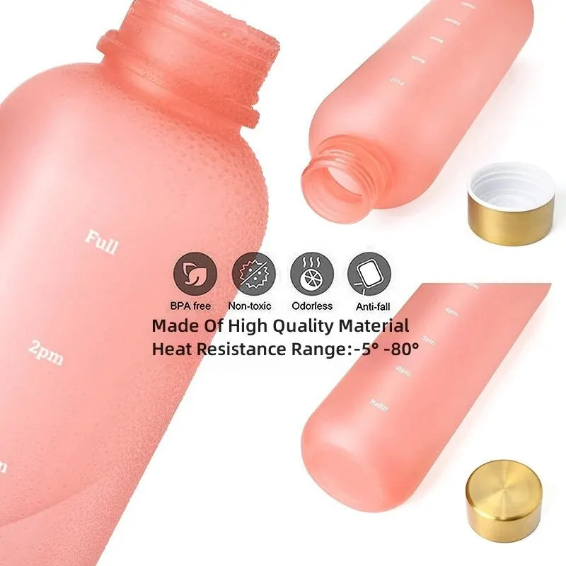 1L Bottle With Time Marker 32 OZ Motivational Reusable Fitness Sports Outdoors Travel Cycling Leakproof BPA Free Frosted Bottle