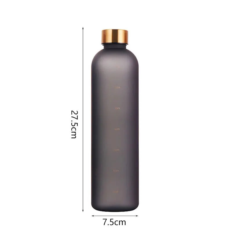 1L Bottle With Time Marker 32 OZ Motivational Reusable Fitness Sports Outdoors Travel Leakproof BPA Free Frosted Plastic