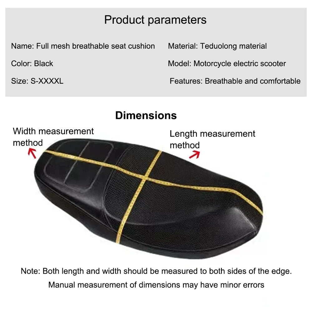 1pc Breathable Summer Cool 3D Mesh Motorcycle Moped Motorbike Scooter Seat Covers Cushion Anti-Slip Cover Grid Protection Pad