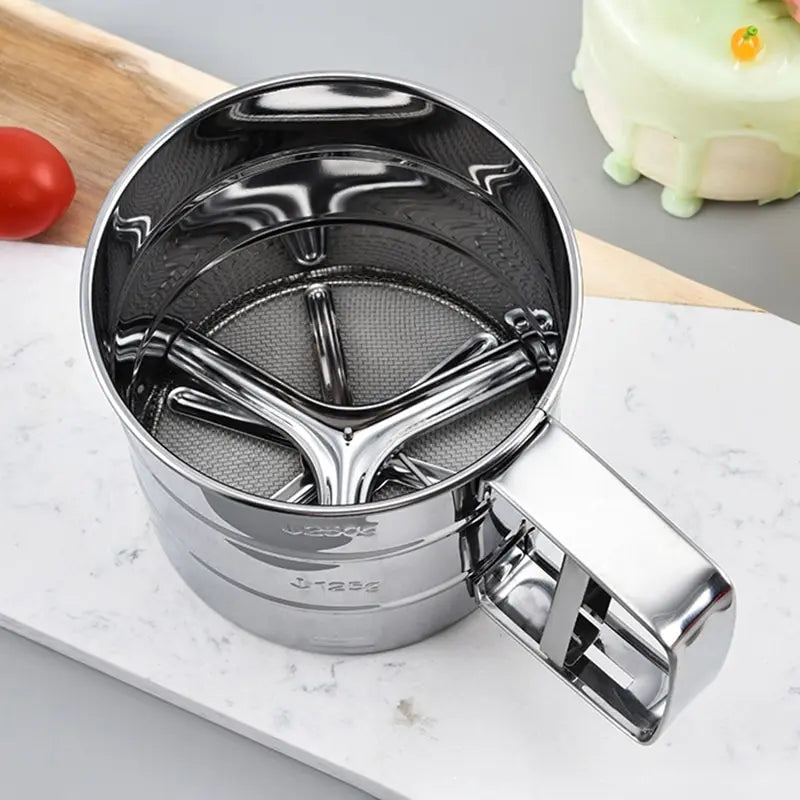 1pc Stainless Steel Flour Sifter For Baking, Powder Sugar Shaker With Hand Press Design, Fine Mesh Flour Sifter Sieve