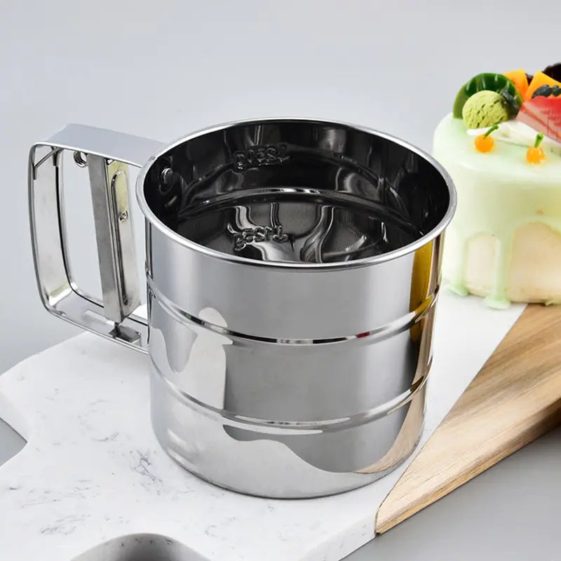 1pc Stainless Steel Flour Sifter For Baking, Powder Sugar Shaker With Hand Press Design, Fine Mesh Flour Sifter Sieve