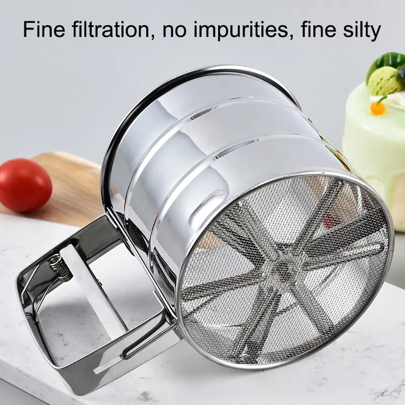 1pc Stainless Steel Flour Sifter For Baking, Powder Sugar Shaker With Hand Press Design, Fine Mesh Flour Sifter Sieve