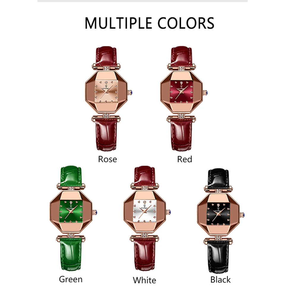 Quartz Watch Girl's Elegant Fashion Red Dial Waterproof Ladies Leather Watches Women High Quality