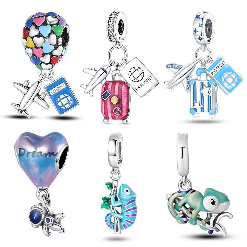 Silver Aircraft Travel Chameleon Charms Beads