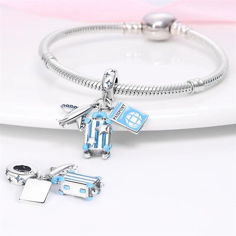 Silver Aircraft Travel Chameleon Charms Beads