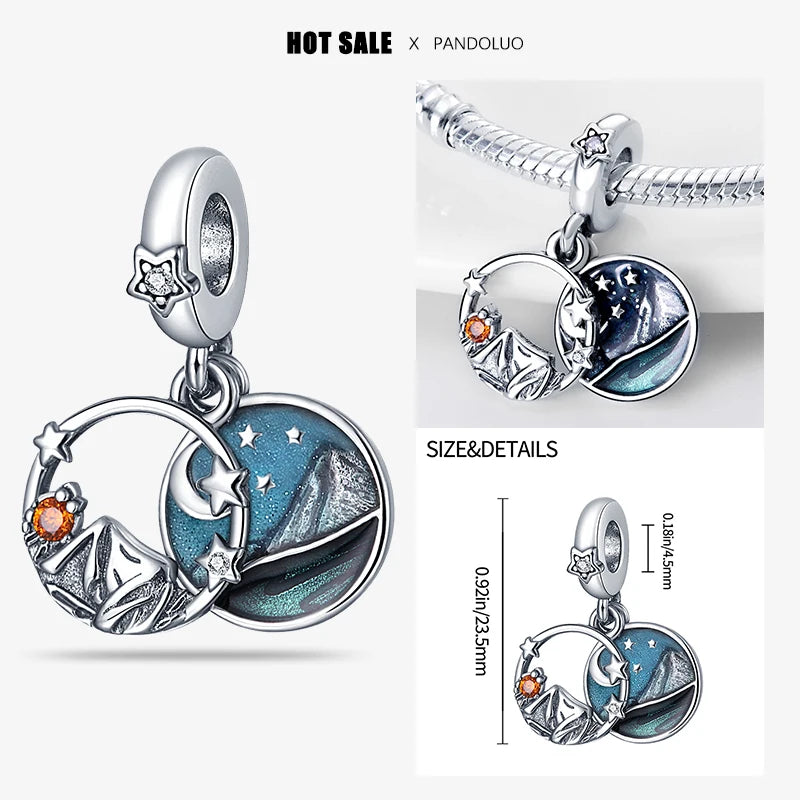 Silver Camping Under The Night Sky 2-in-1 Charm Beads