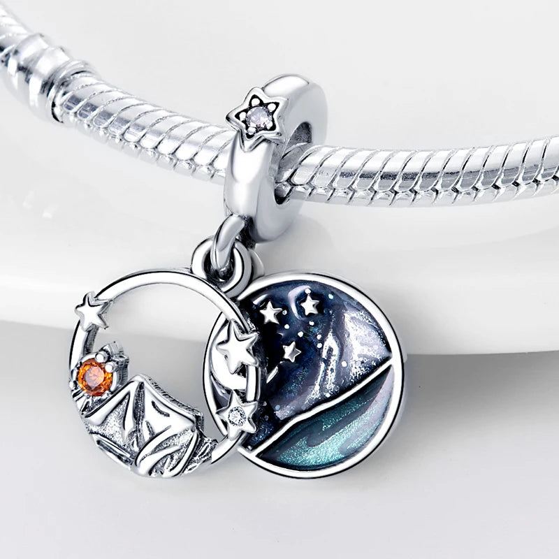 Silver Camping Under The Night Sky 2-in-1 Charm Beads