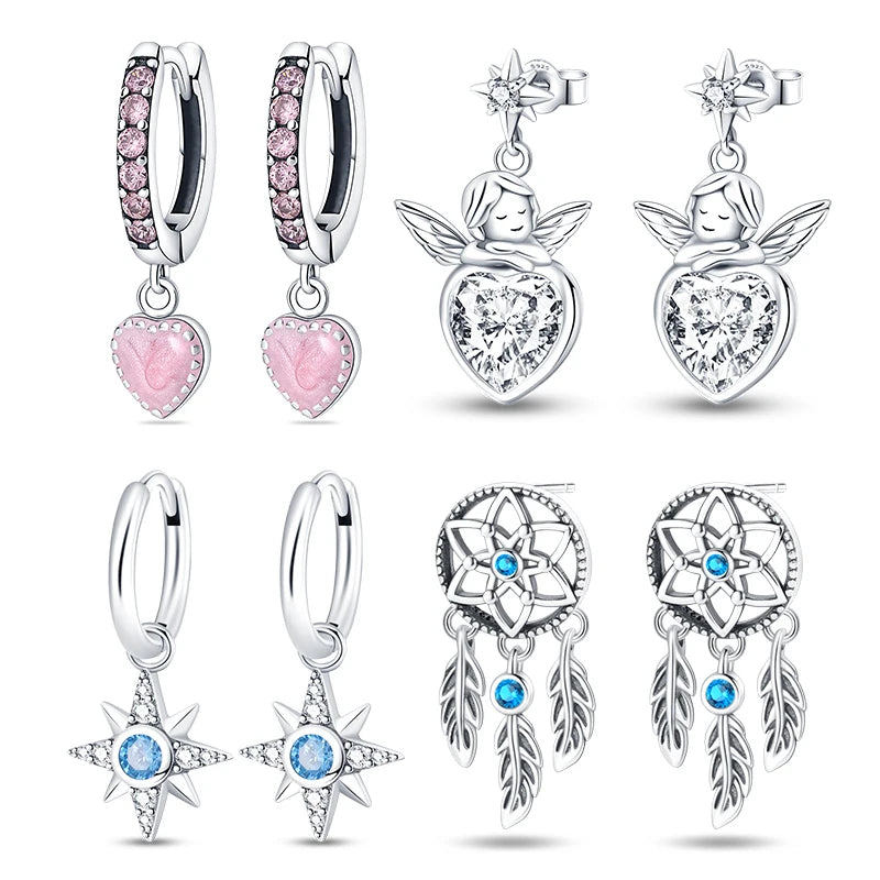 Silver Inlaid With Zircon Earrings Angels Heart-shaped Ear Loops Fine Jewelry Women Fashion Party Gift