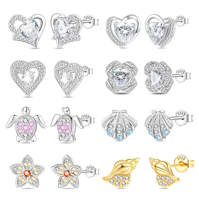 Silver Ocean Series Heart-shaped Inlaid Zircon Earrings For Women Original Fashion Party Gift fine Jewelry