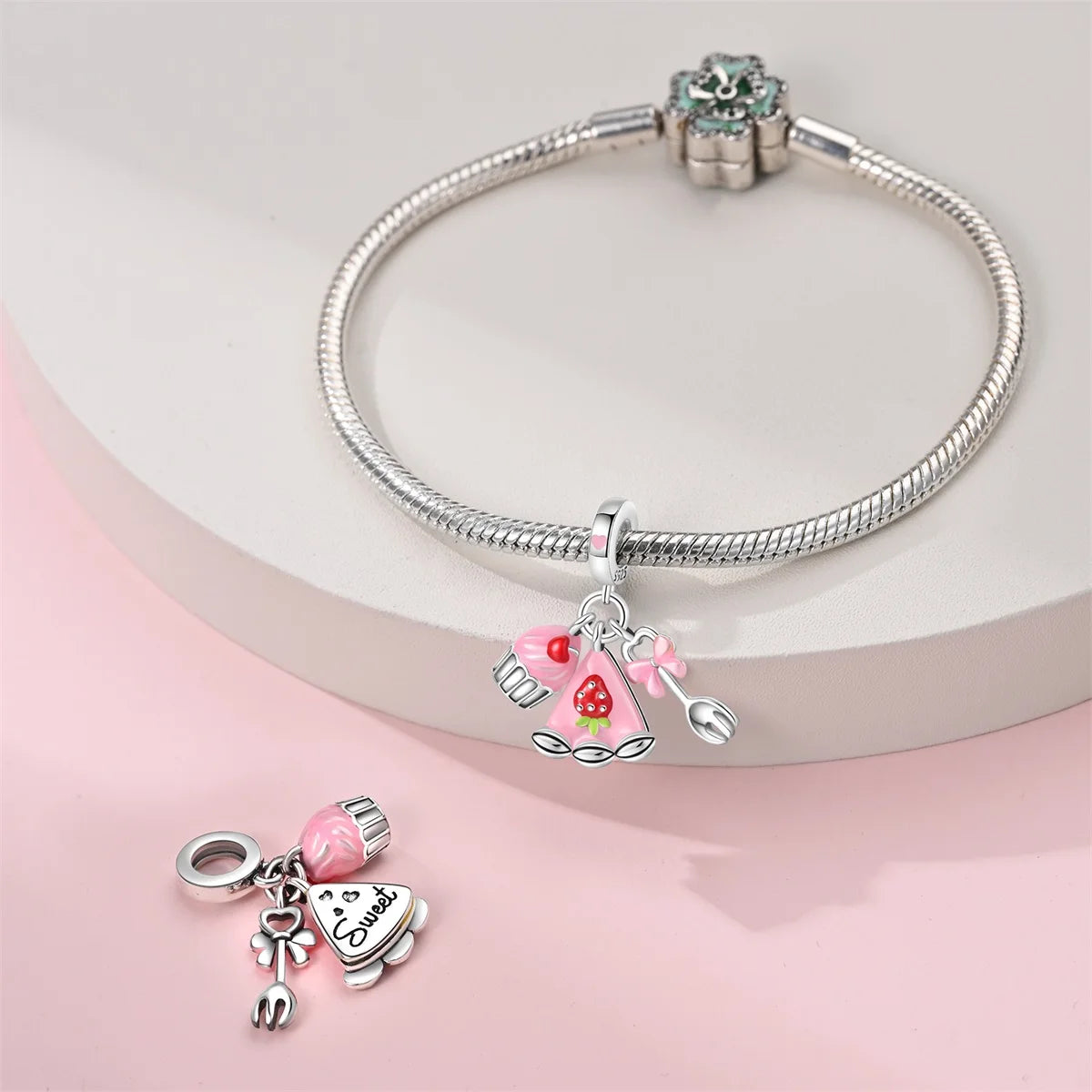 Silver Afternoon Tea Series Fruit Snacks Charm Beads Fits Bracelets