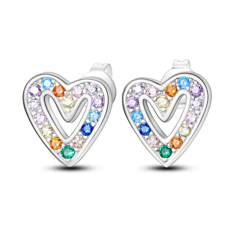 Silver Ear Jewelry heart-shaped Inlaid with Zircon Stud Earrings Luxury Fine Trendy Female Birthday Gift