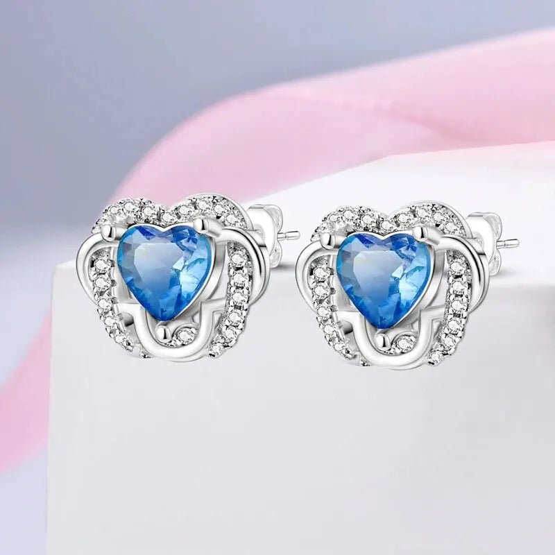 Silver Ear Jewelry heart-shaped Inlaid with Zircon Stud Earrings Luxury Fine Trendy Female Birthday Gift