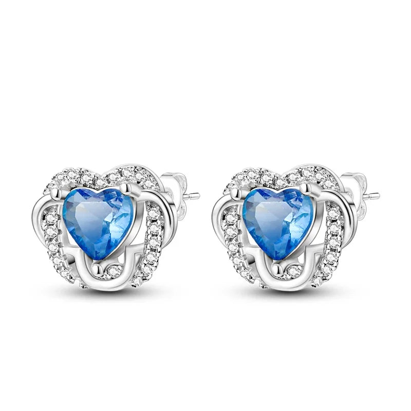 Silver Ear Jewelry heart-shaped Inlaid with Zircon Stud Earrings Luxury Fine Trendy Female Birthday Gift