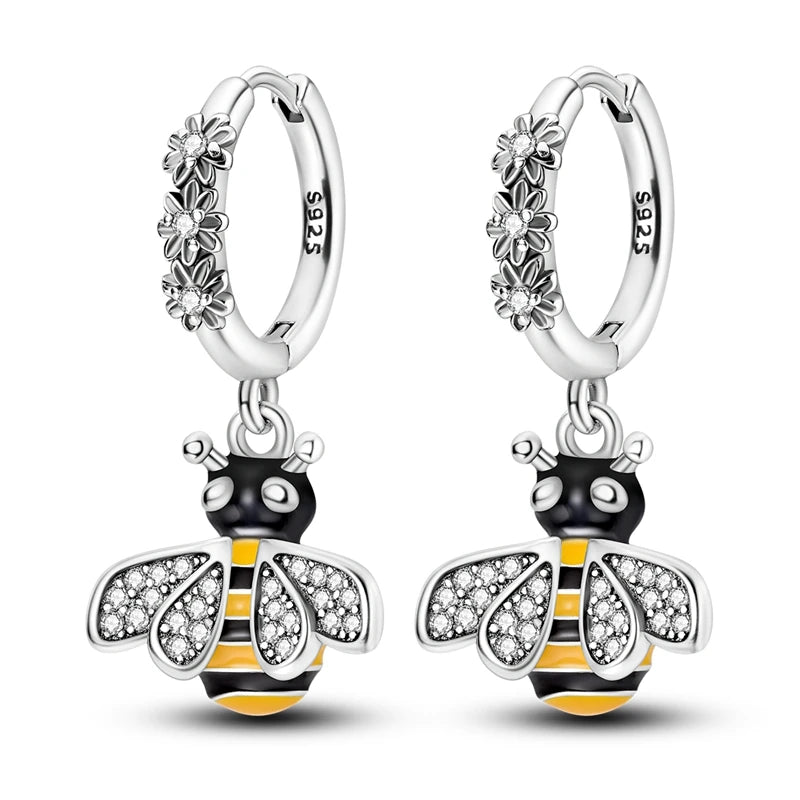 Silver Bee Series Hoops Inlaid Zircon Earrings For Women Fashion Wedding Party Gift fine Jewelry