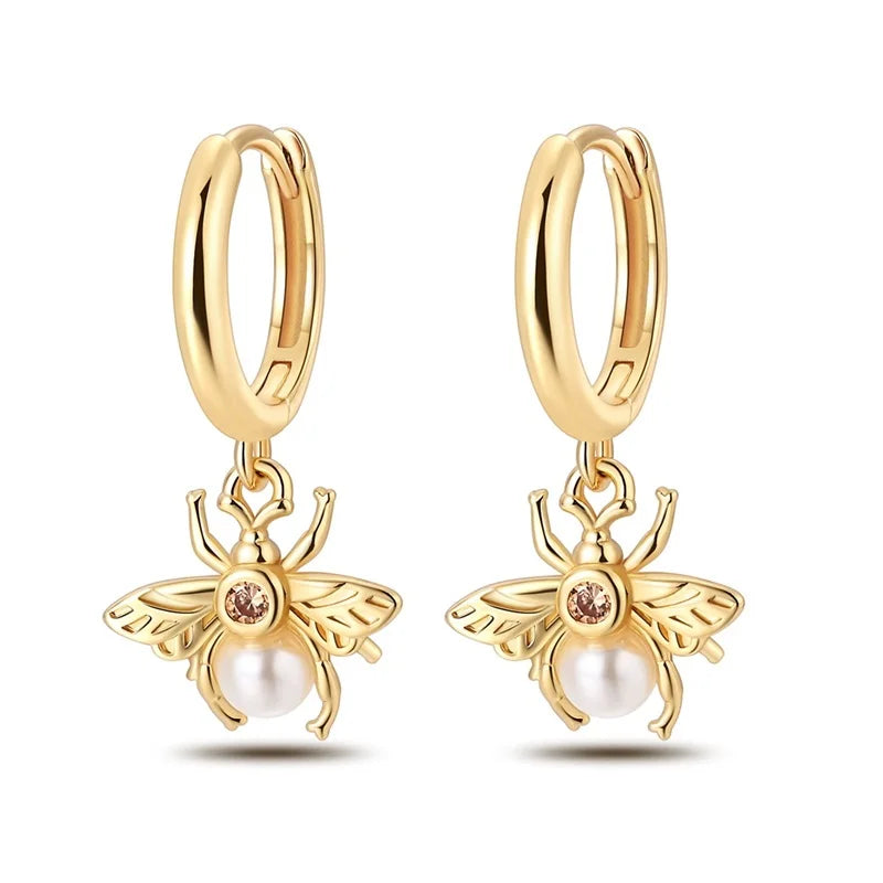 Silver Bee Series Hoops Inlaid Zircon Earrings For Women Fashion Wedding Party Gift fine Jewelry