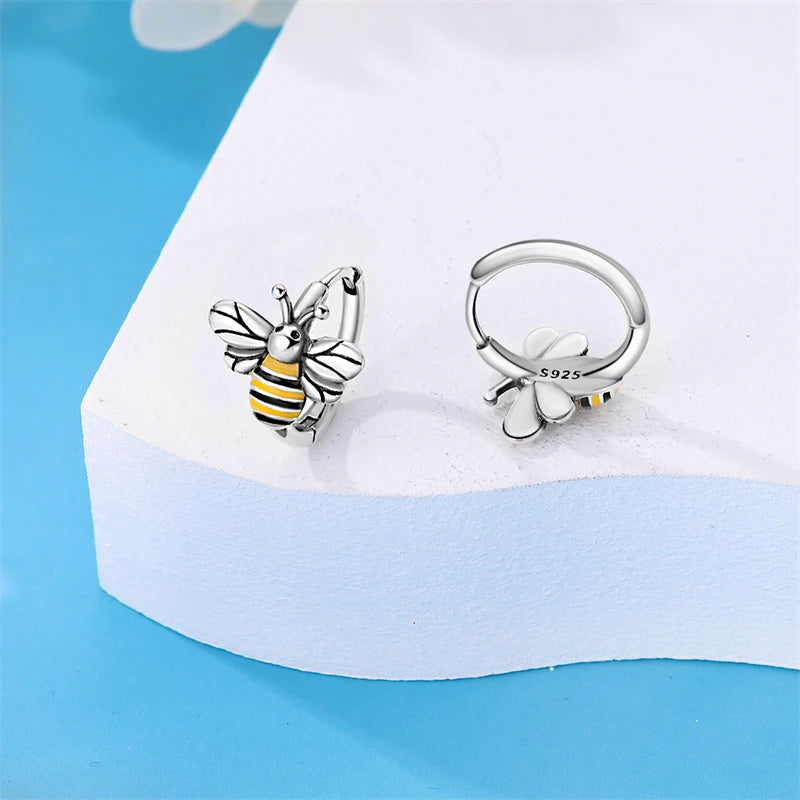 Silver Bee Series Hoops Inlaid Zircon Earrings For Women Fashion Wedding Party Gift fine Jewelry