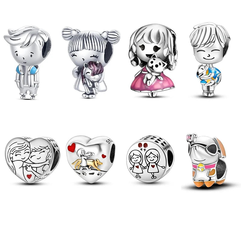 Silver Cat Collection Owl Charm Bead Action Figure Dangle Boy And Girl Fit Bracelet