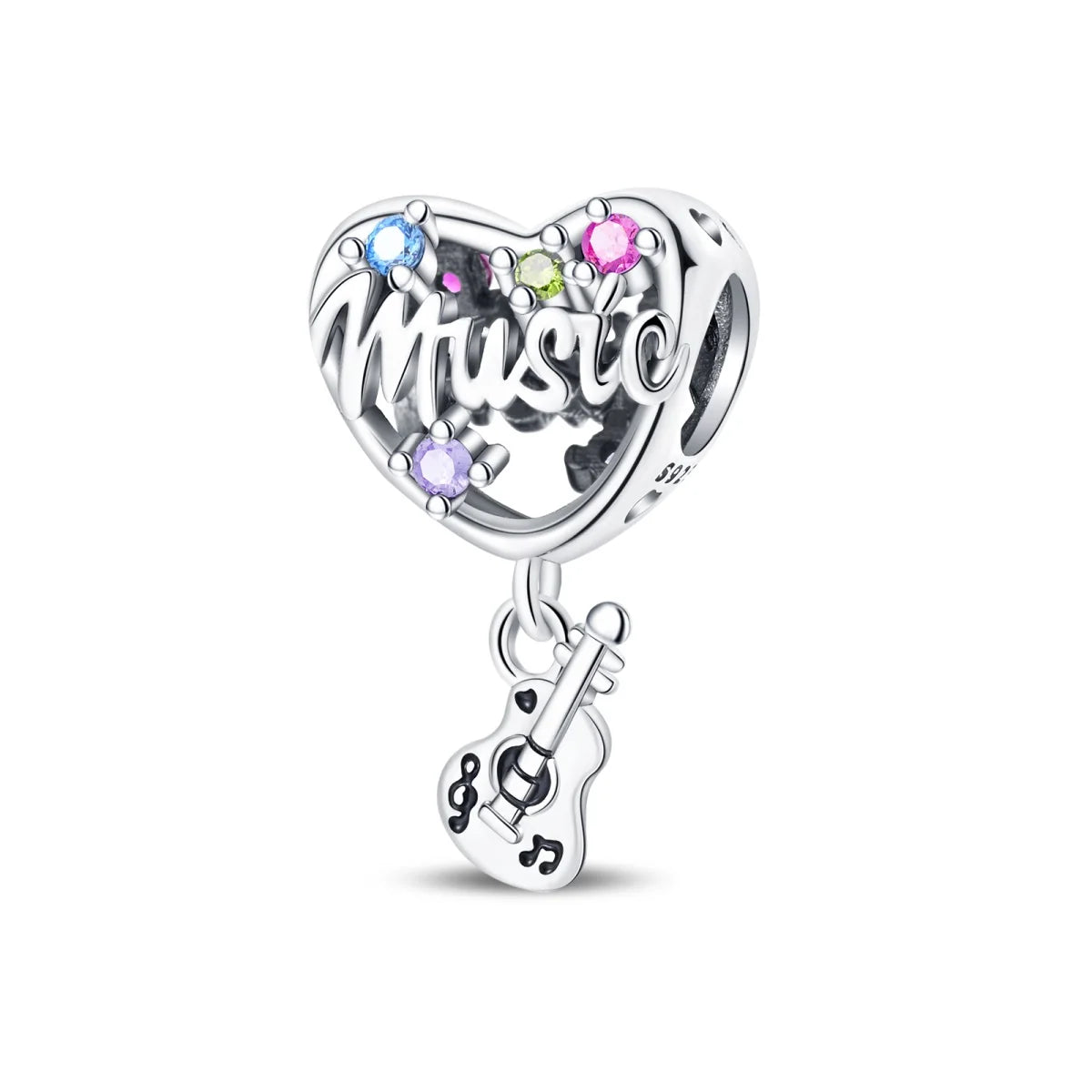 Silver Music Series Harp Guitar Charm Beads Fits Original Bracelets