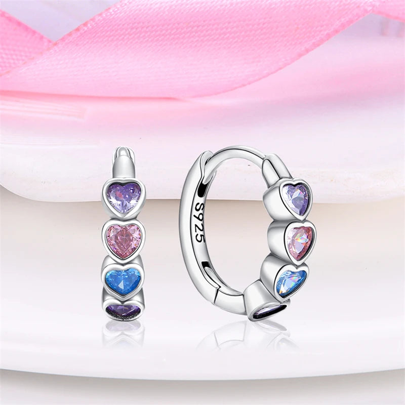 Silver Heart-Shaped Inlaid Zircon Earrings for Women Fashion Wedding Party Gift Fine Jewelry