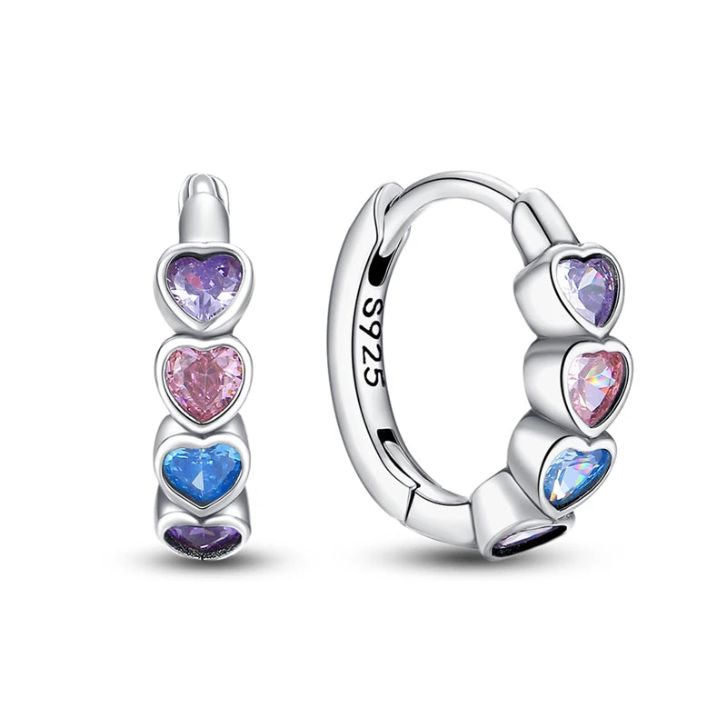 Silver Heart-Shaped Inlaid Zircon Earrings for Women Fashion Wedding Party Gift Fine Jewelry