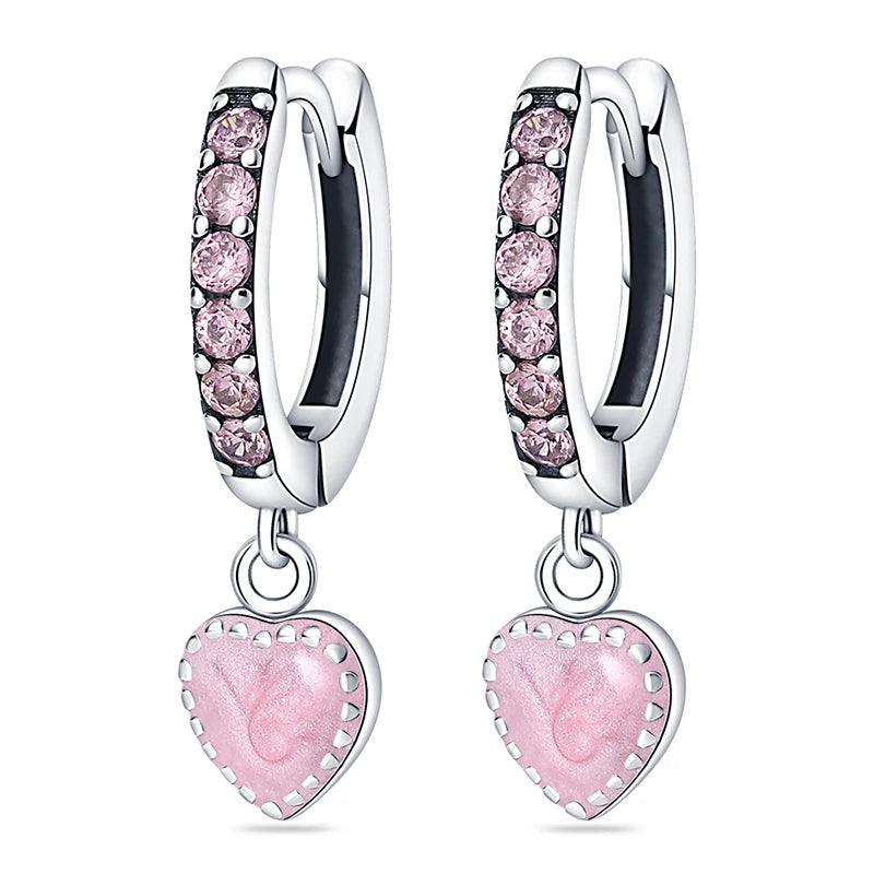 Silver Heart-Shaped Inlaid Zircon Earrings for Women Fashion Wedding Party Gift Fine Jewelry