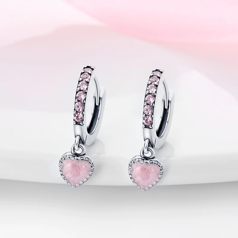 Silver Heart-Shaped Inlaid Zircon Earrings for Women Fashion Wedding Party Gift Fine Jewelry