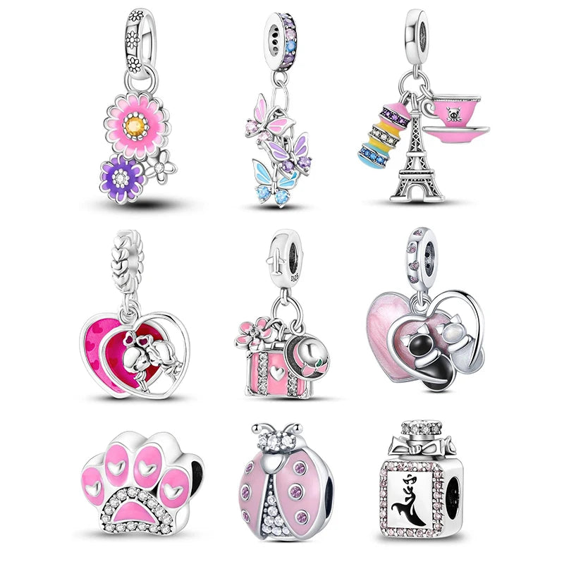 Pink Series Charms 925 Silver Perfume Butterfly Beads Pendent Fit Original Charm Bracelet