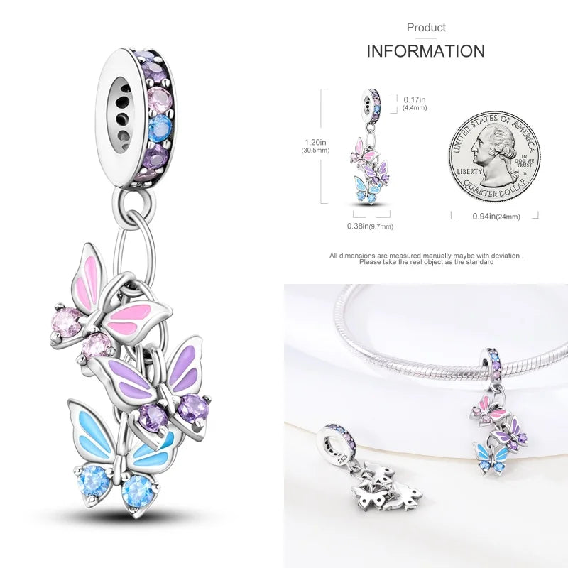 Pink Series Charms 925 Silver Perfume Butterfly Beads Pendent Fit Original Charm Bracelet