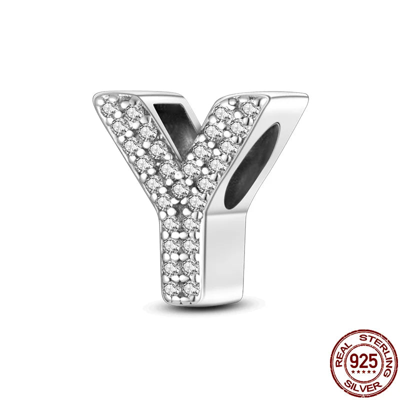 26 A- Z Alphabet Beads Silver Letter Charm