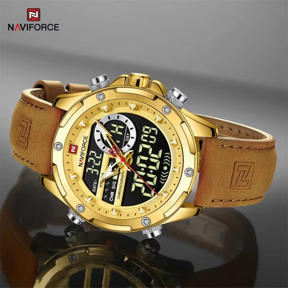 Watches For Men Casual Sports Chronograph Alarm Quartz Wrist Watch Leather Waterproof Watch