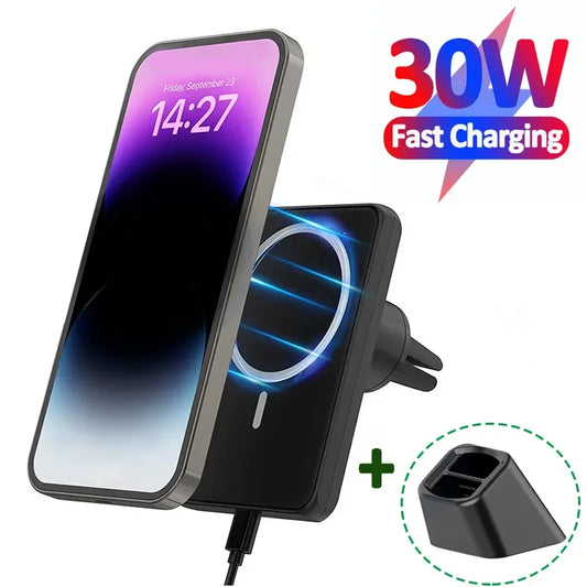 30W Magnetic Car Wireless Charger Car Phone Holder Mount Fast Charging Dock Station Bracket for iPhone 15 14 13 12 Pro Max Mini