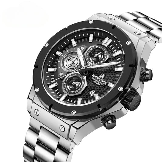 Men's Watches Stainless Steel Strap Fashion Casual Chronograph Waterproof Quartz Wristwatch