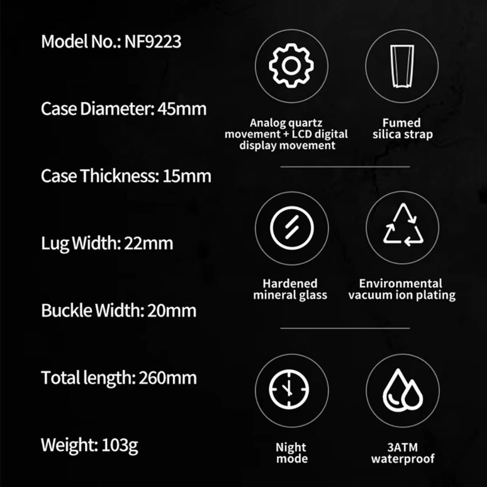 NAVIFORCE Quartz Watch For Men Silicone Bracelet Sport Wristwatches Waterproof Alarm Clock Analog Digitals Clock Reloj Hombre